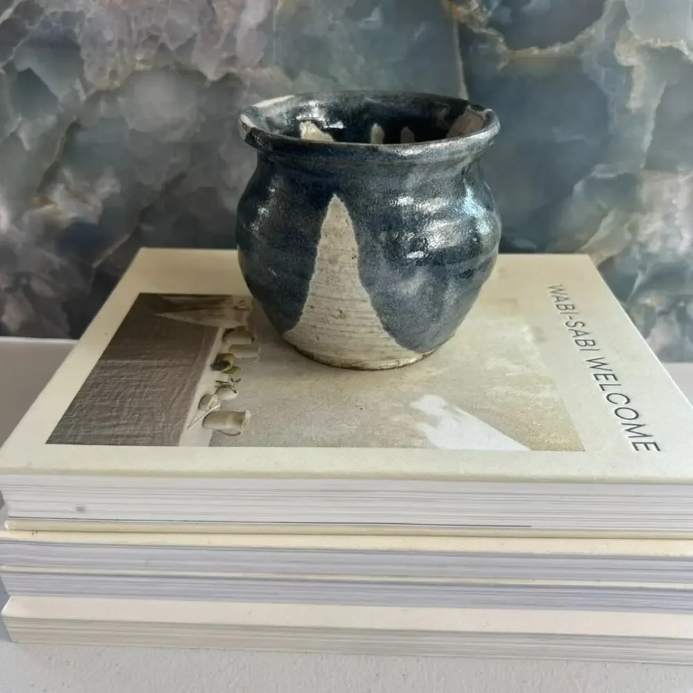 Art Studio Pottery Stoneware Vase Gray Green Drip Glaze 4